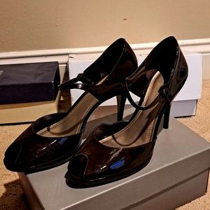 Brown patent leather heels